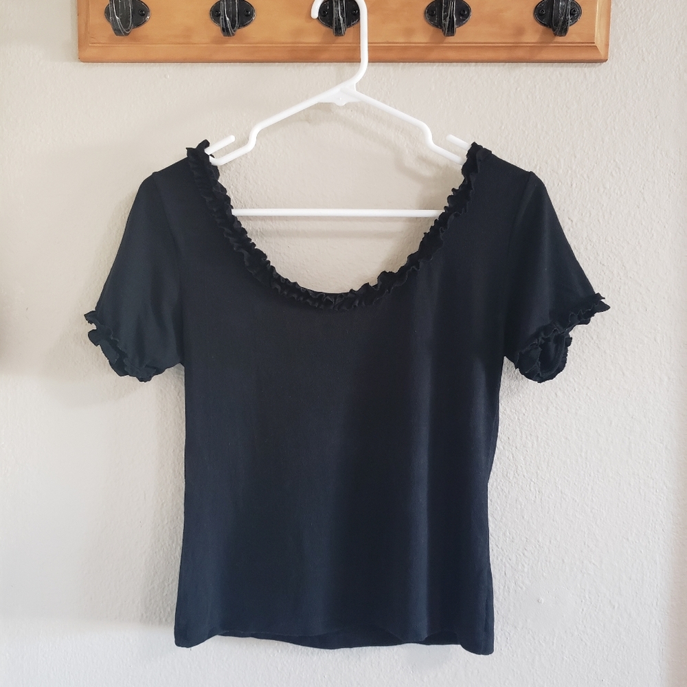 Vintage Black South Beach Ruffle Neck Top